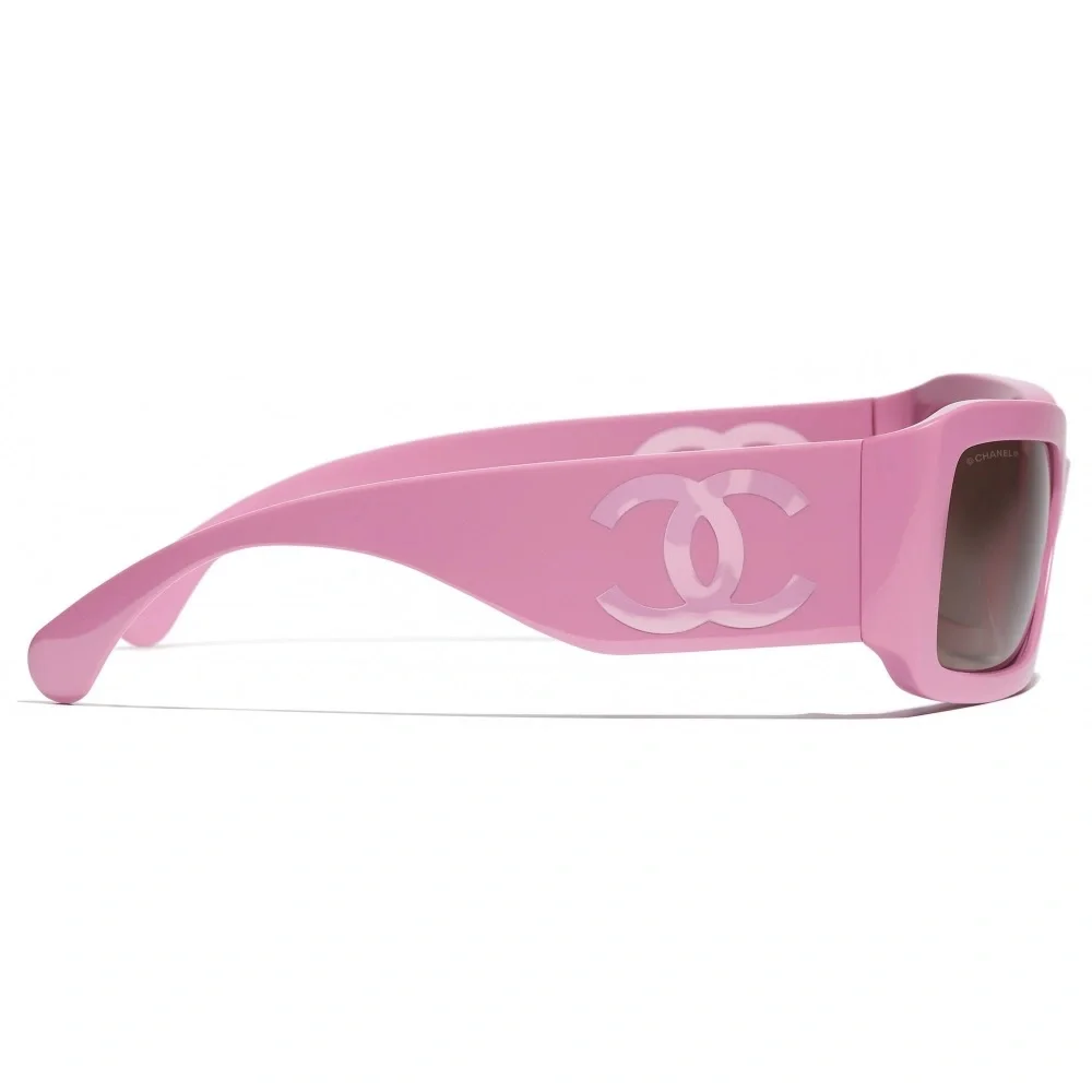 CHANEL Pink Rectangular Sunglasses with CC Cutout Temples - Picture 2 of 13